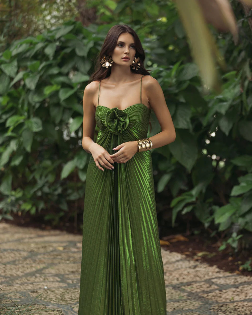 Prom Dresses Long Formal Pleated Metallic Prom Dress Apple Green