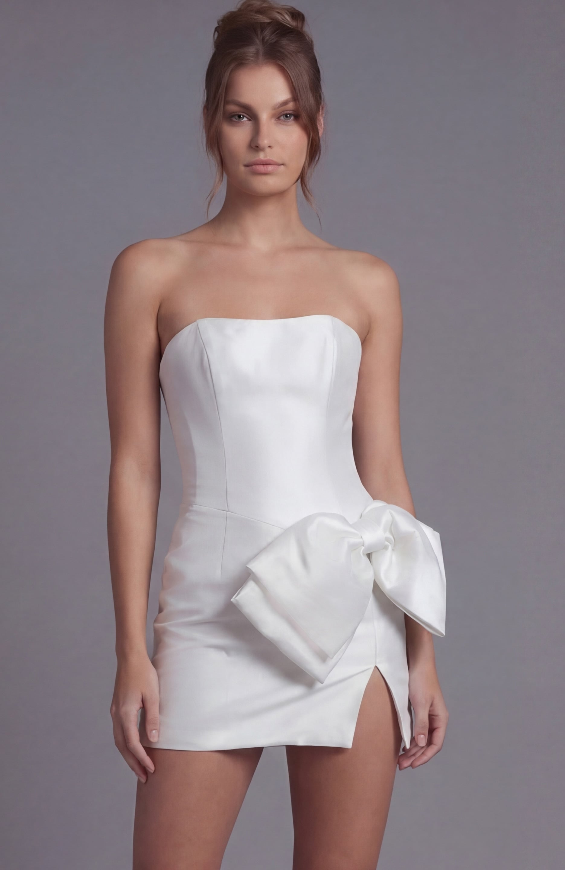 Strapless Straight Neck Mini Satin Cocktail Bodycon Jovani 49908
