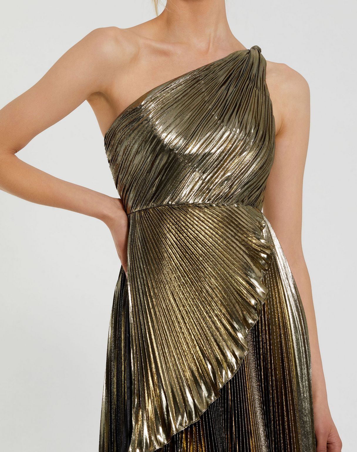 Mac Duggal 49910 Pleated Metallic High Low Prom Formal Dress