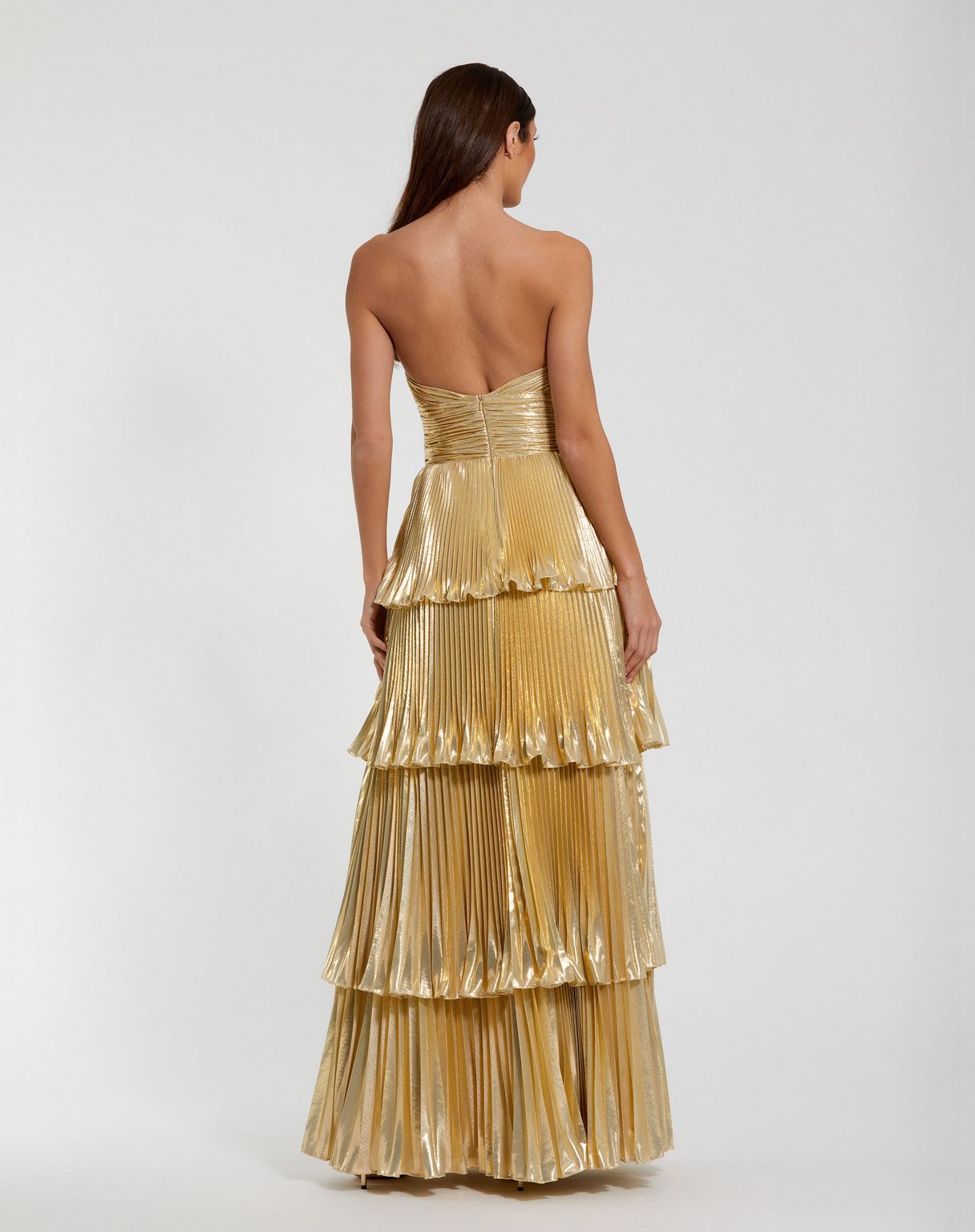 Mac Duggal 49911 Long Pleated Formal Metallic Prom Dress