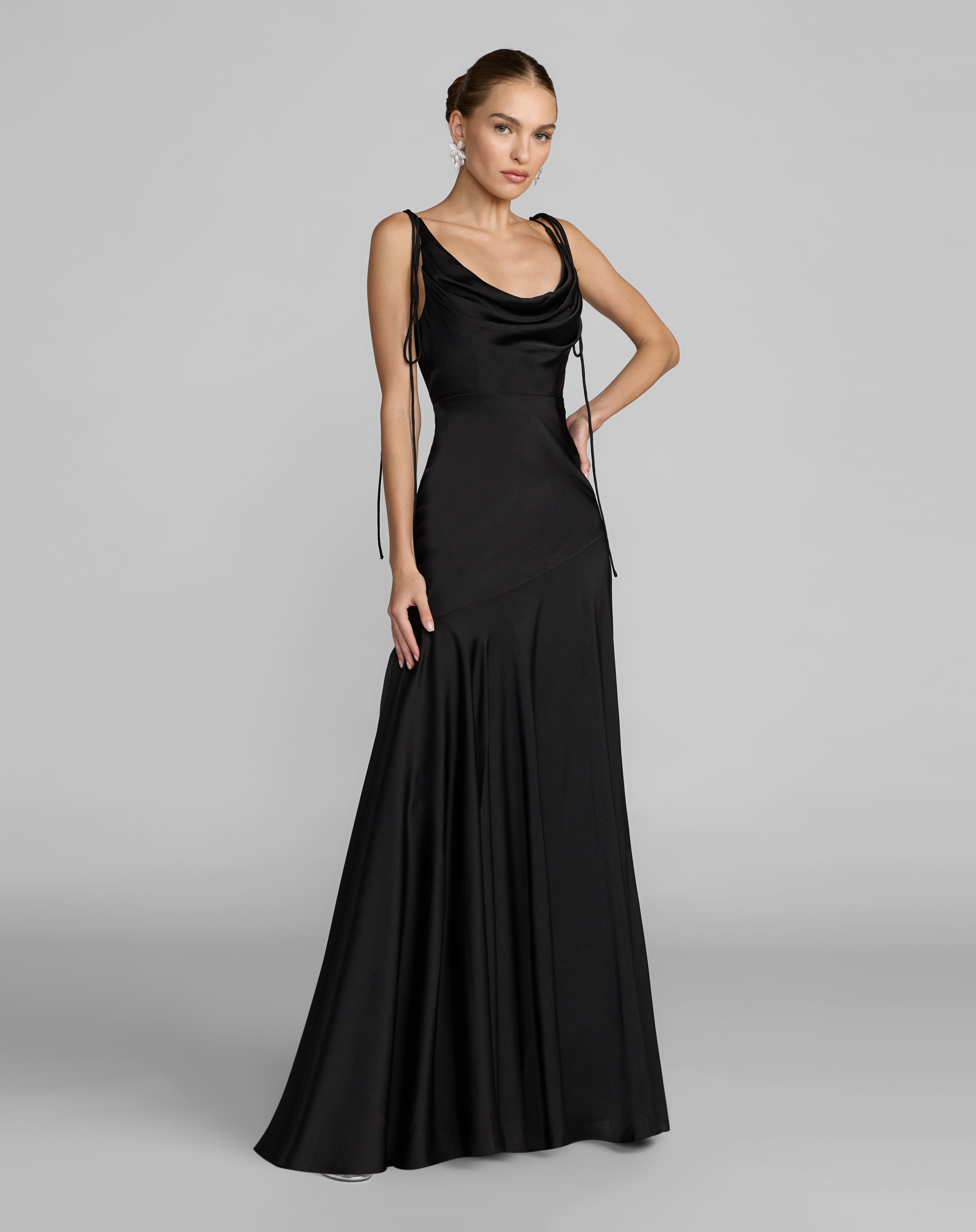 Prom Dresses Long Prom Dress - A Line Formal - Mac Duggal 49914 Black-Satin-49914-Cowl