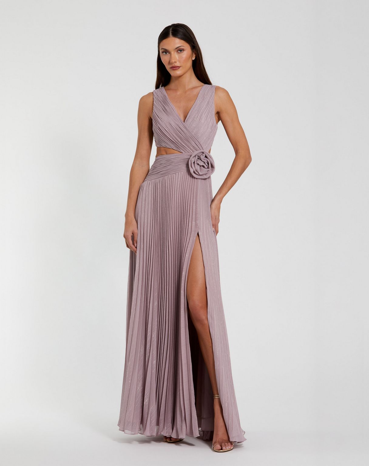 Prom Dresses Pleated Long Formal 3D Flower Prom Dress Vinatge Lilac