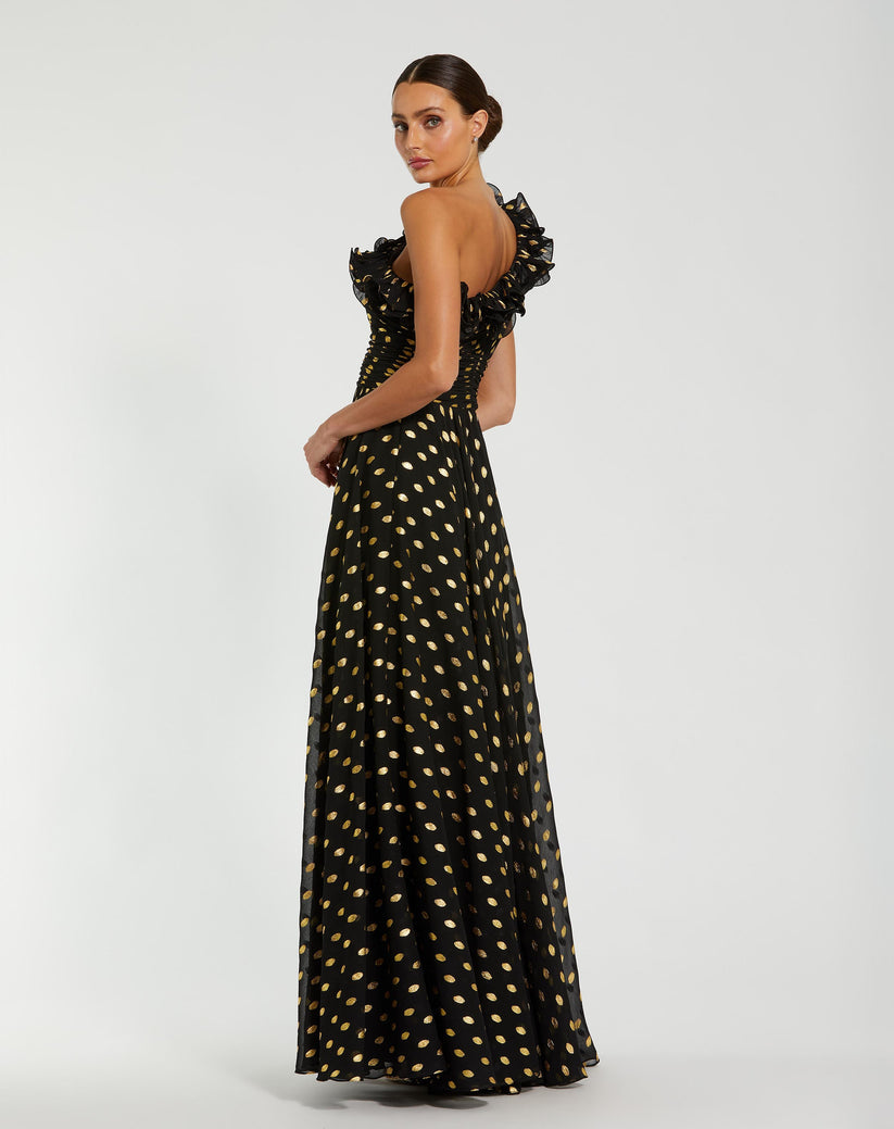 Mac Duggal 49941 Long A Line Formal Polka Dot Prom Dress