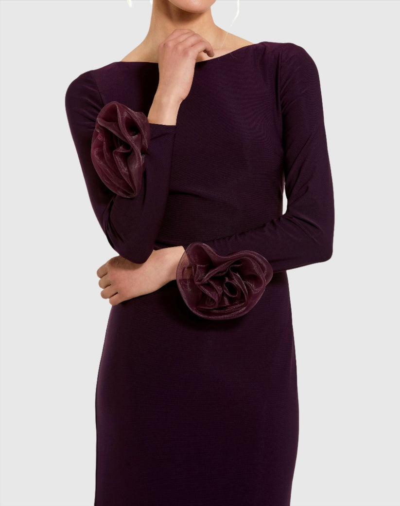 Mac Duggal 49949 Long Sleeve 3D Flowers Fitted Formal Evening Dress