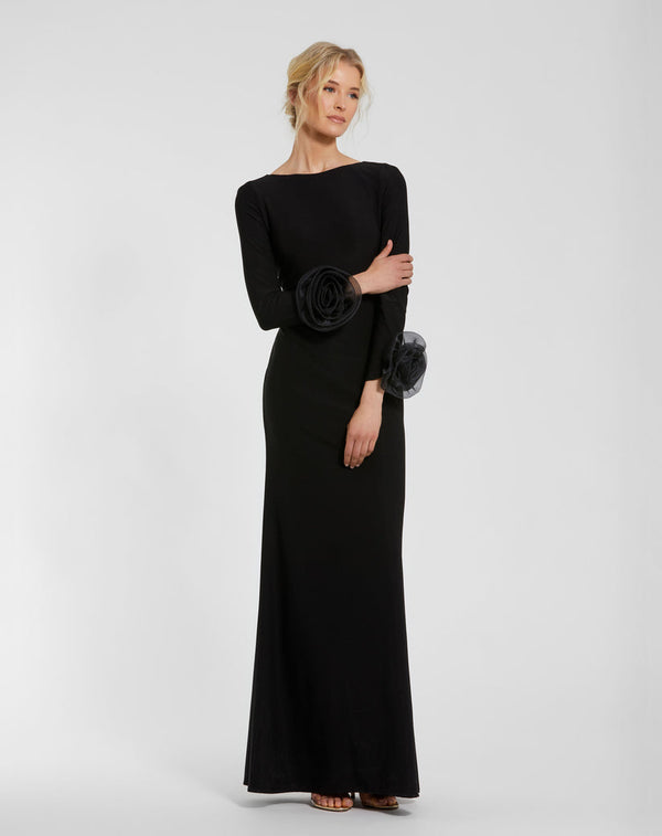 Long Sleeve 3D Flowers Evening Dress Fitted Formal Mac Duggal 49949
