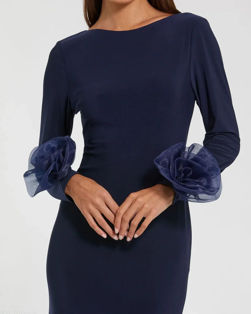 Formal Dresses Long Sleeve 3D Flowers Fitted Formal Evening Dress Midnight