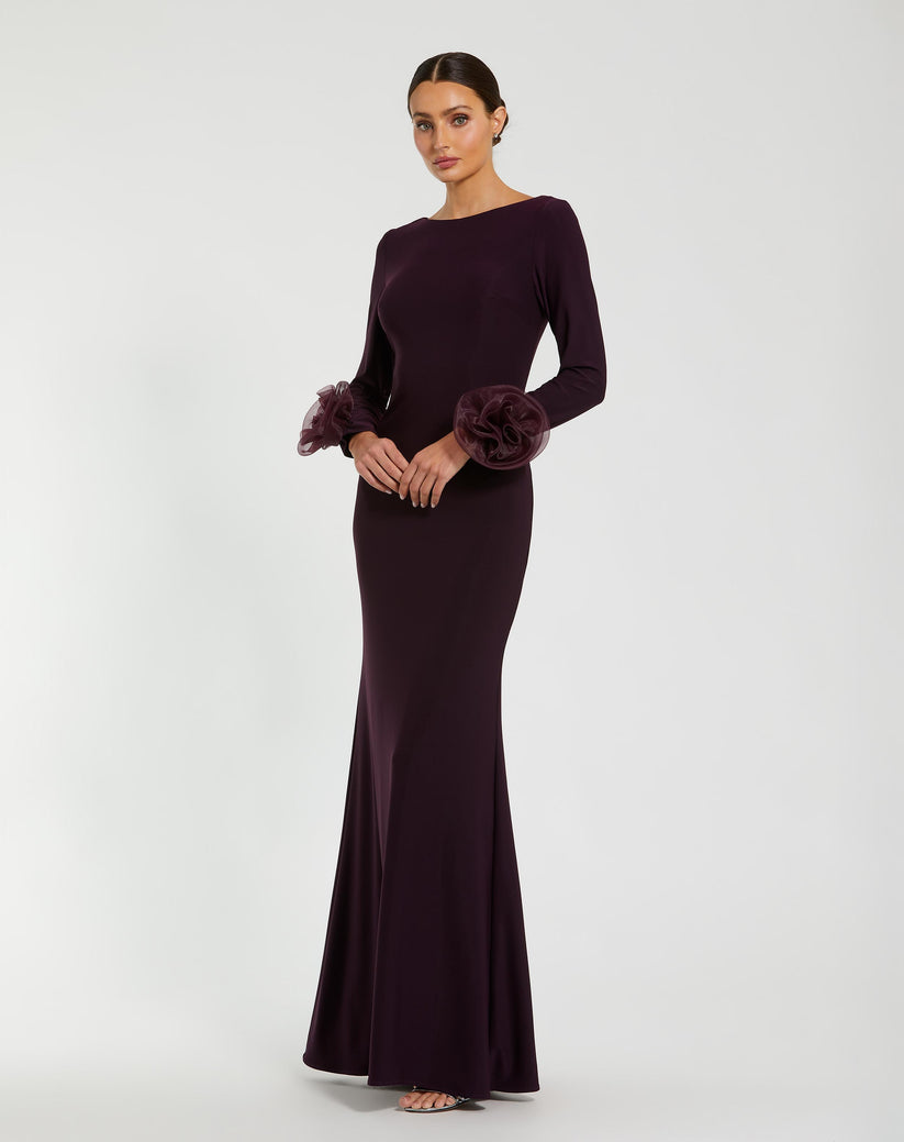 Mac Duggal 49949 Long Sleeve 3D Flowers Fitted Formal Evening Dress