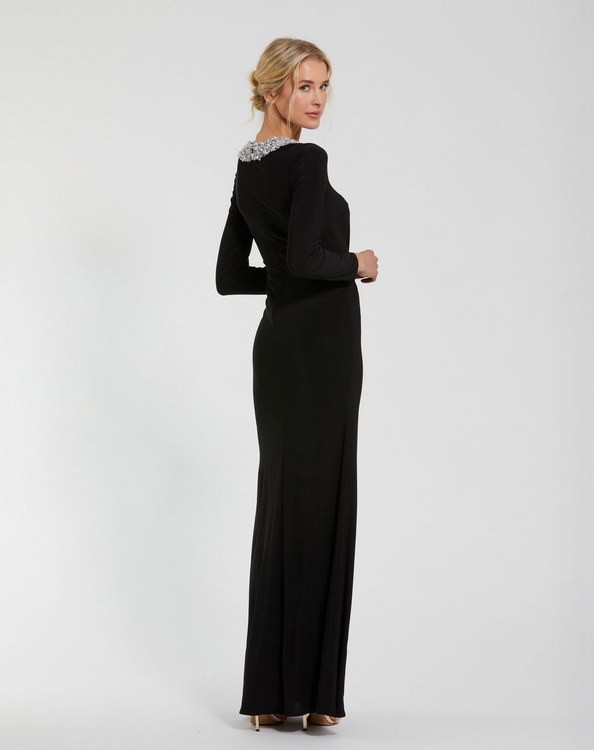 Mac Duggal 49951 Fitted Formal Prom Beaded Long Sleeve Dress