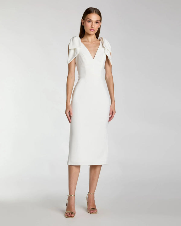 V-Neck Midi Crepe Wedding Sheath Mac Duggal 9949954P