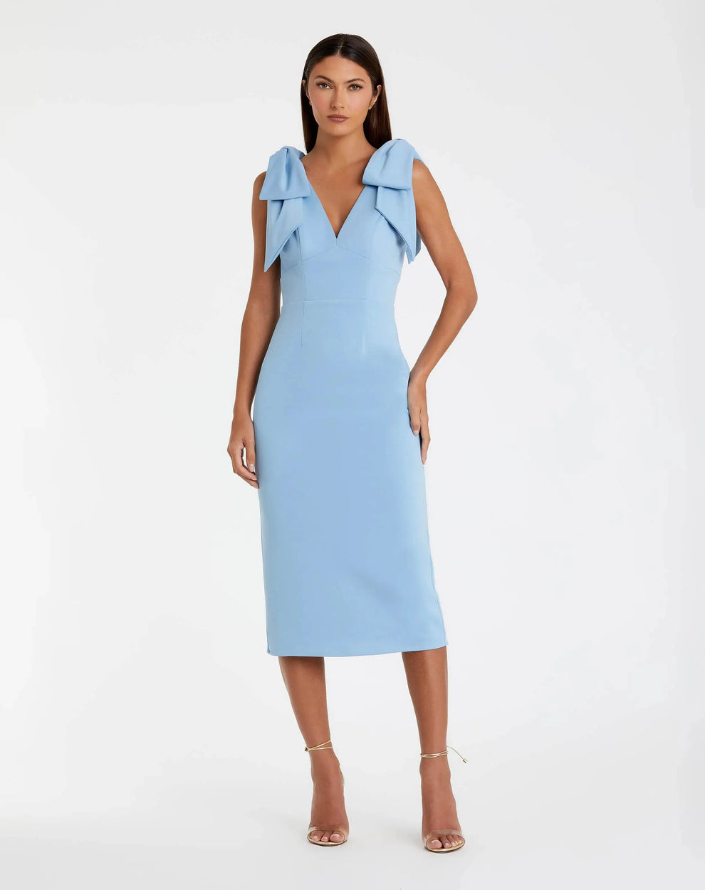 V-Neck Midi Crepe Formal Sheath Mac Duggal 9949954P