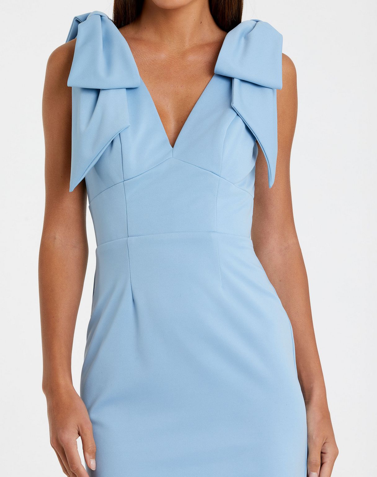 Formal Dresses Fitted Tea Length Formal Dress Powder Blue
