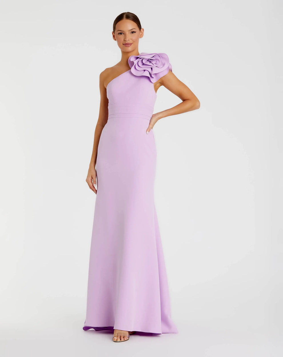 One Shoulder Long Satin Formal Dress by Mac Duggal 49966 in Lilac