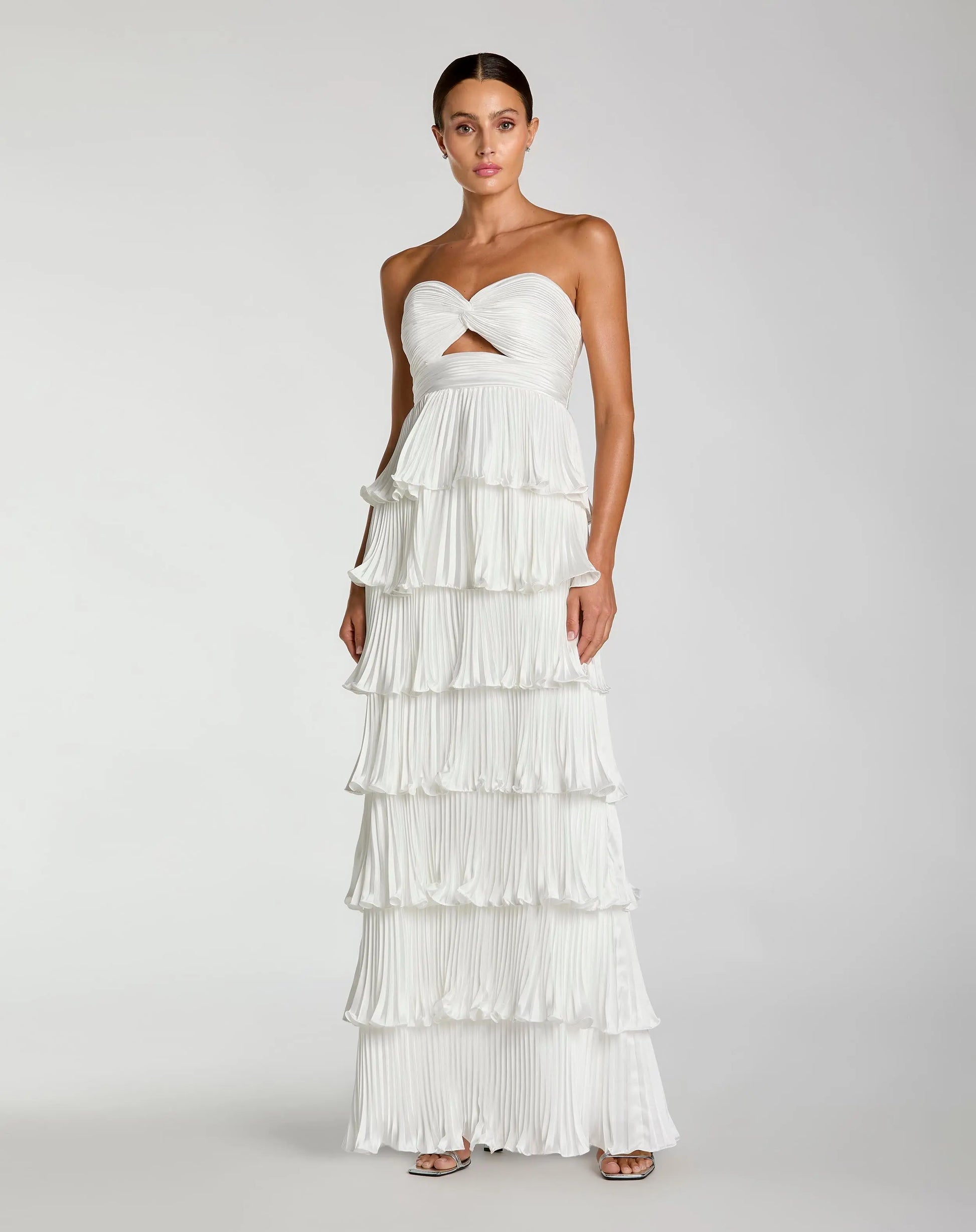 Wedding Dresses Long A Line Pleated Ruffle Wedding Dress Mac Duggal 49981 Ivory