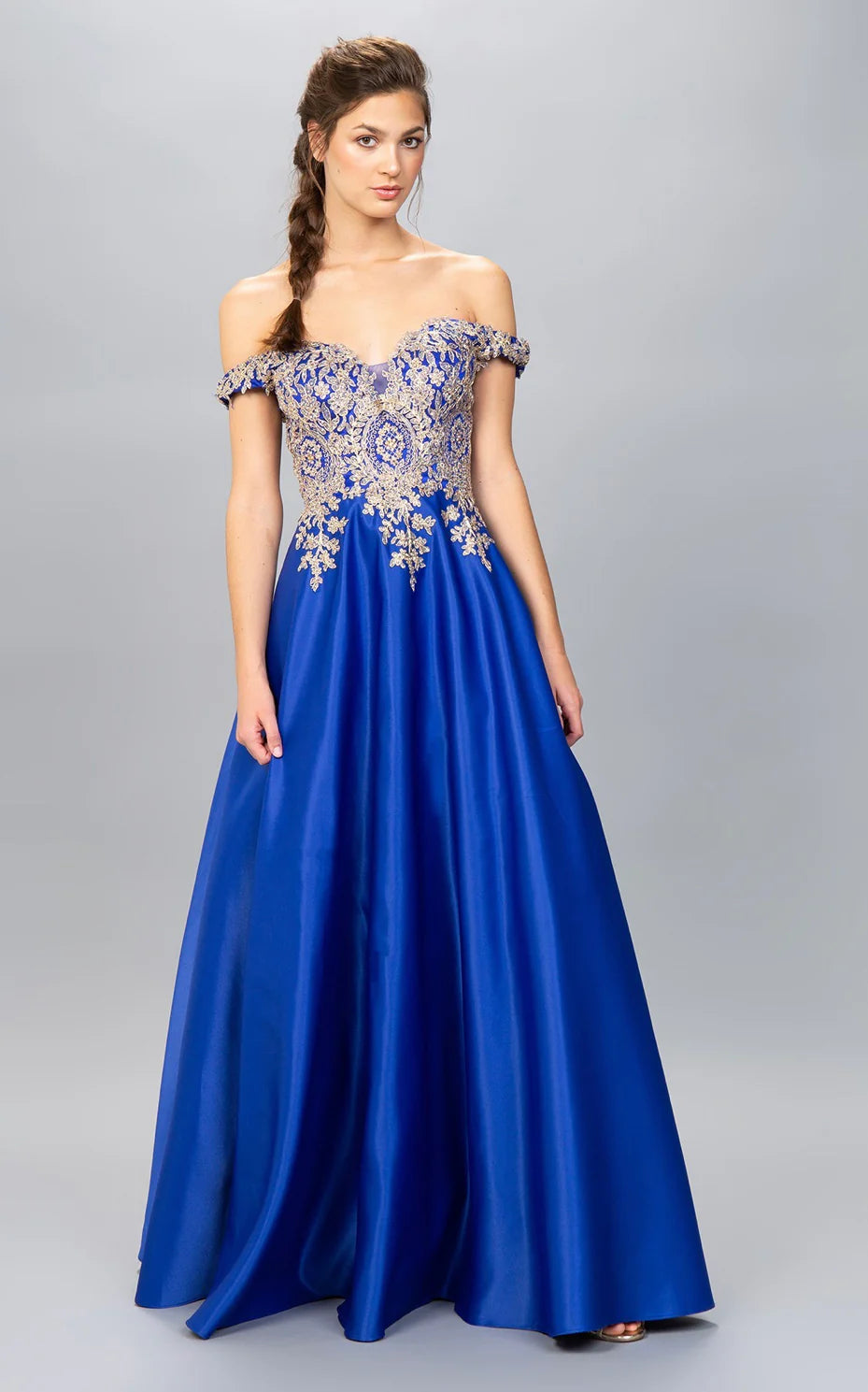 Off-the-Shoulder Floor-Length Satin Formal A-Line Eureka Fashion 9027