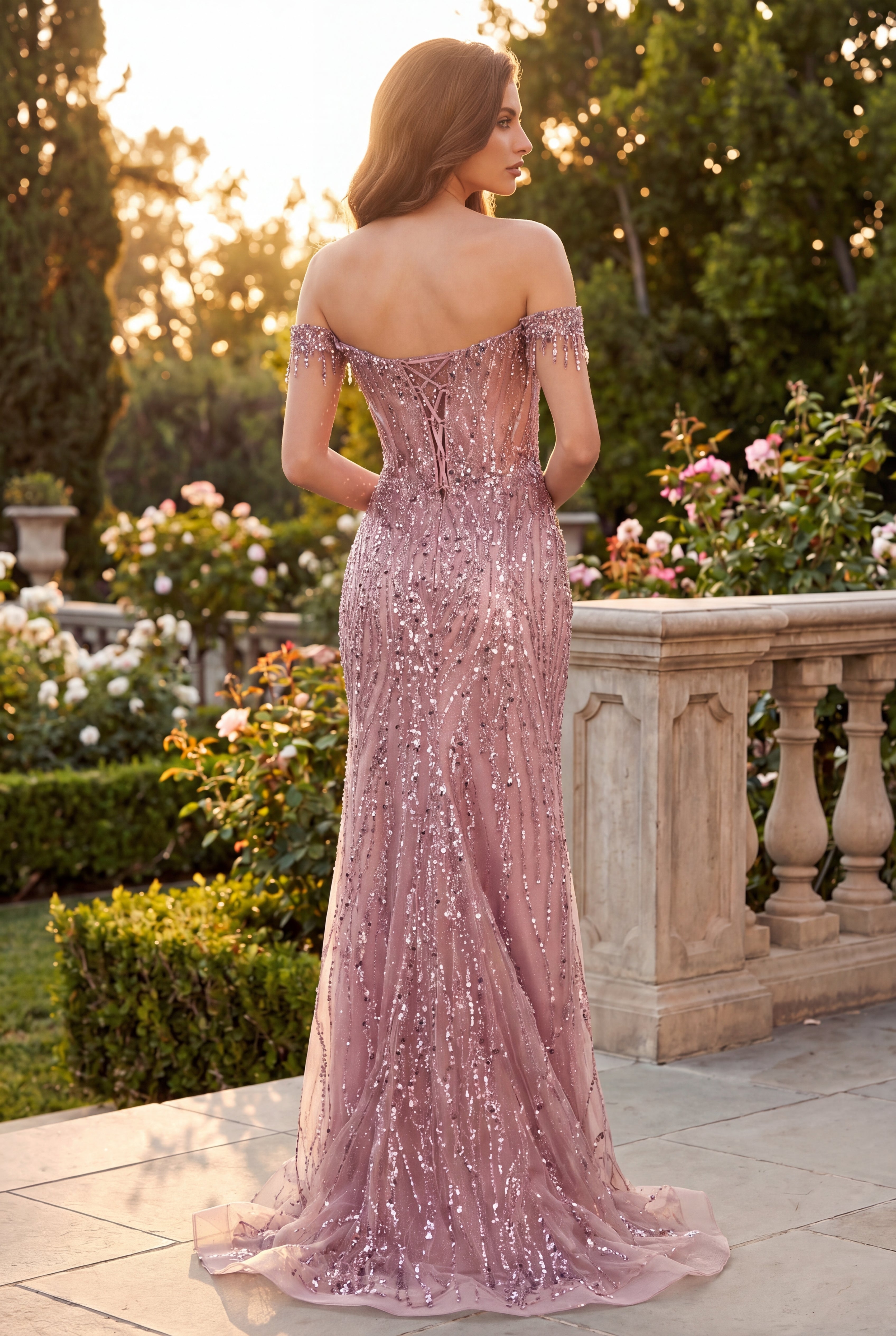 pink off the shoulder evening dress Dusty Pink Prom Dresses Off Shoulder Tulle Split main image 0
