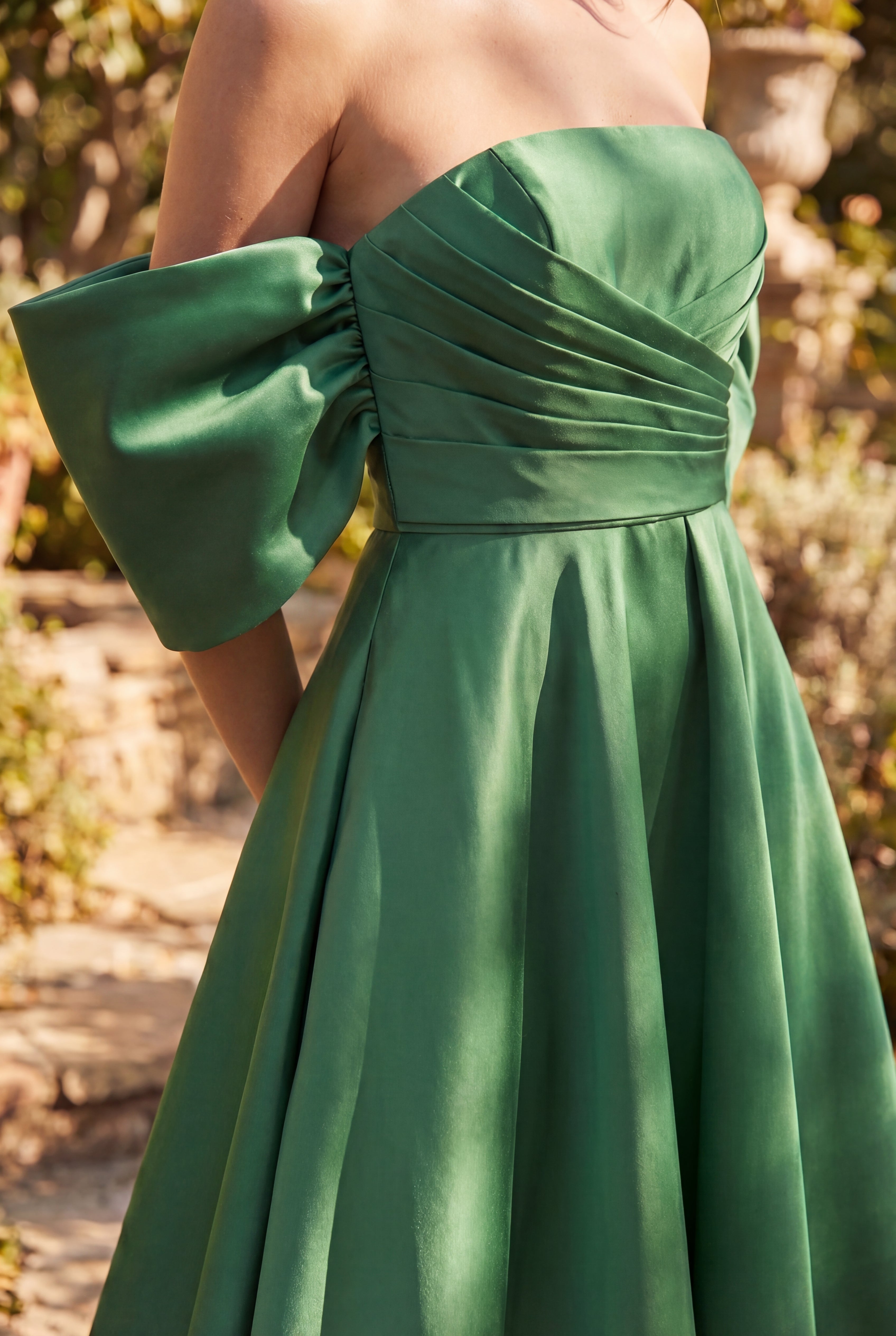 Formal A-Line Gown with Oversized Off-Shoulder Sleeves