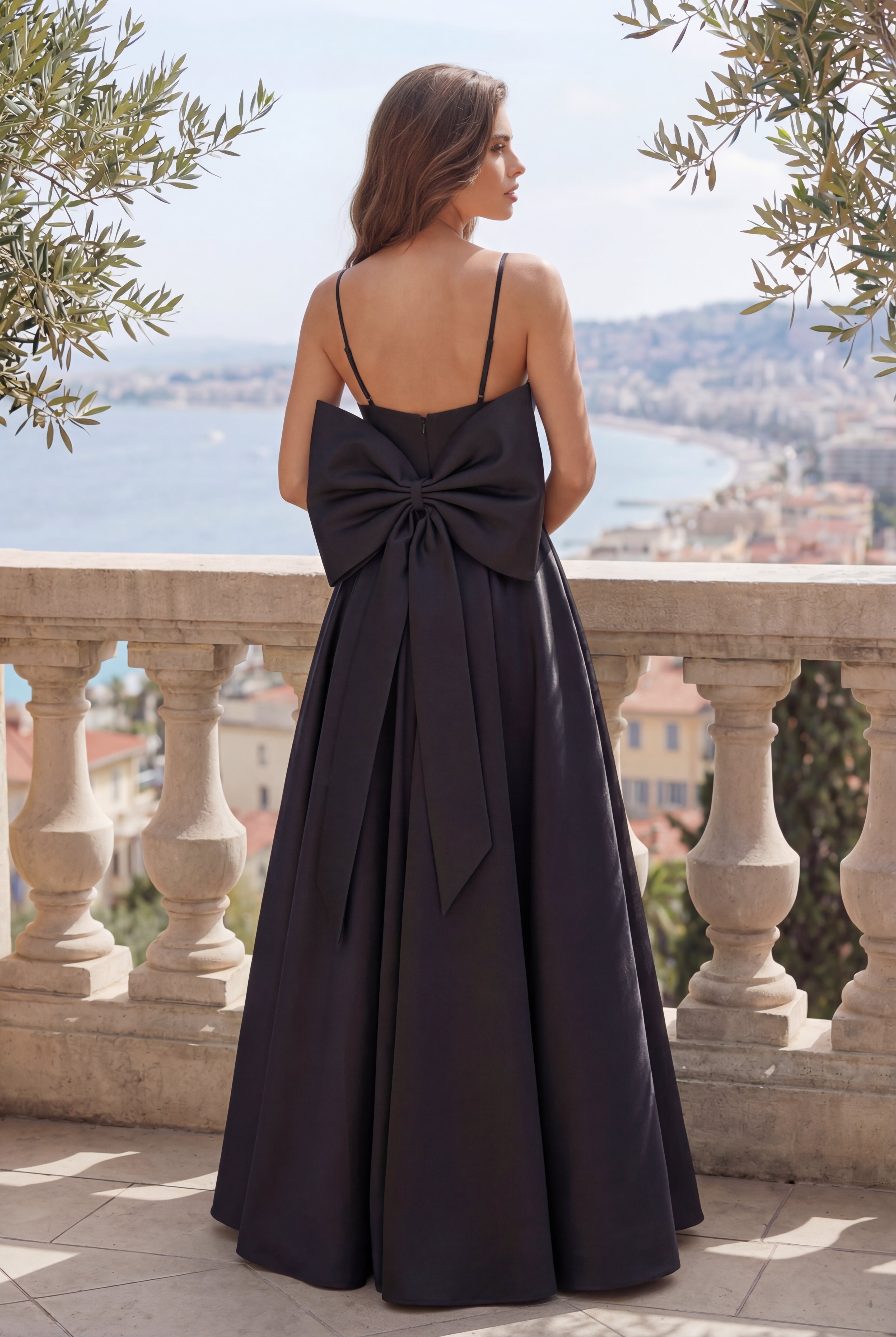 black back bow dress Long Black Ball Gown Prom Dress with Oversized Bow Back