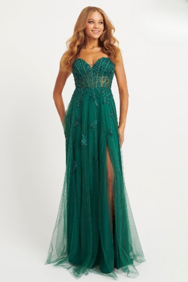 Faviana 11057 A Line Beaded Long Formal Lace Prom Dress
