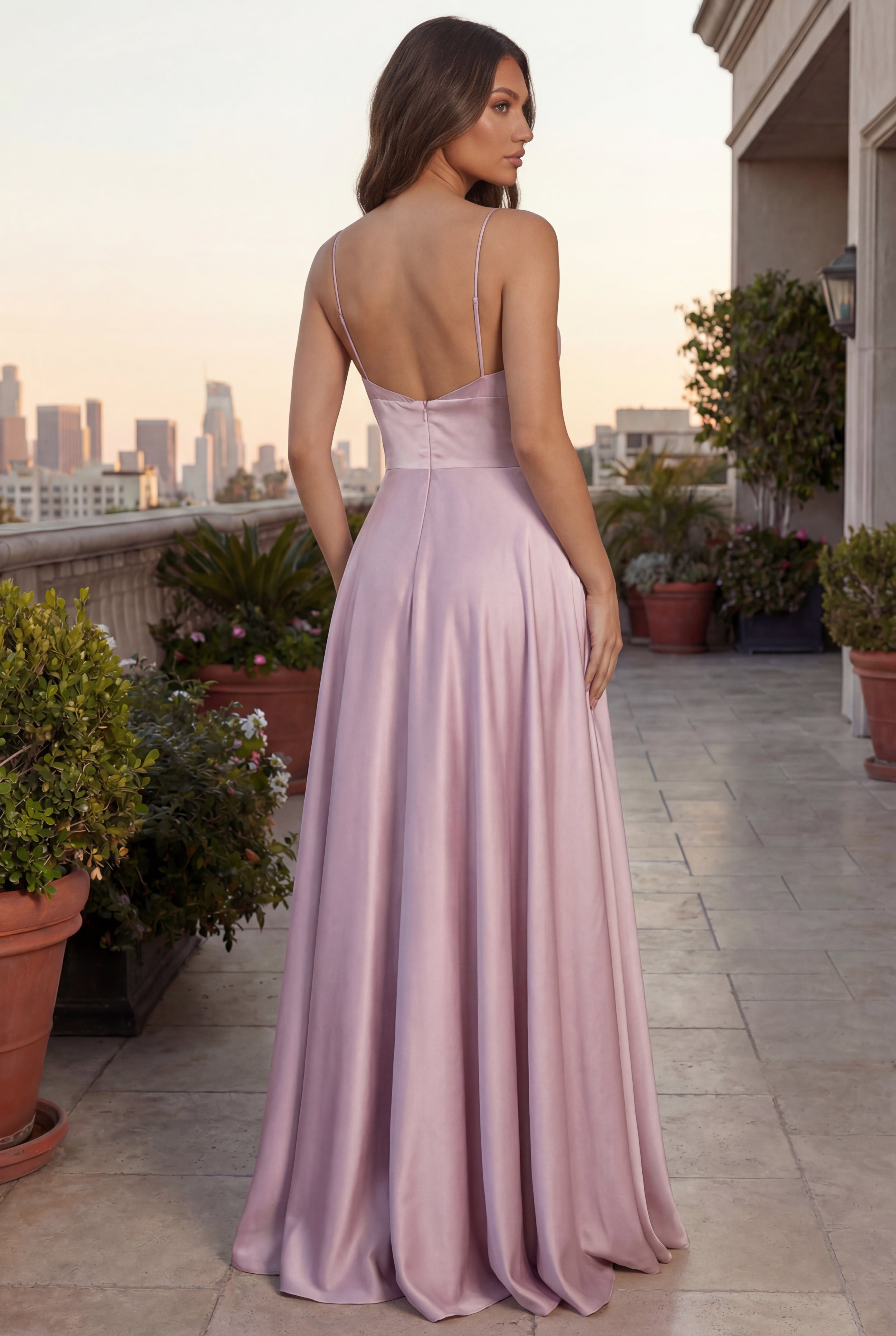 Long Formal Evening Party A Line Dress Mauve