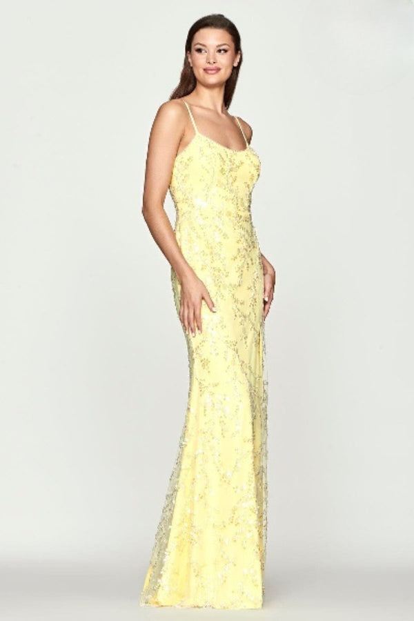 Faviana S10682 Fitted Slit Long Formal Sequin Prom Dress