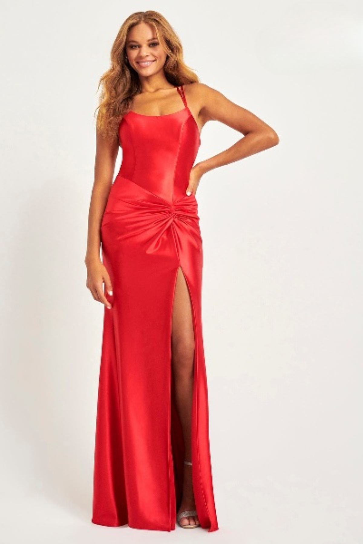 Prom Dresses Long Formal Knot Slit Evening Prom Dress Red