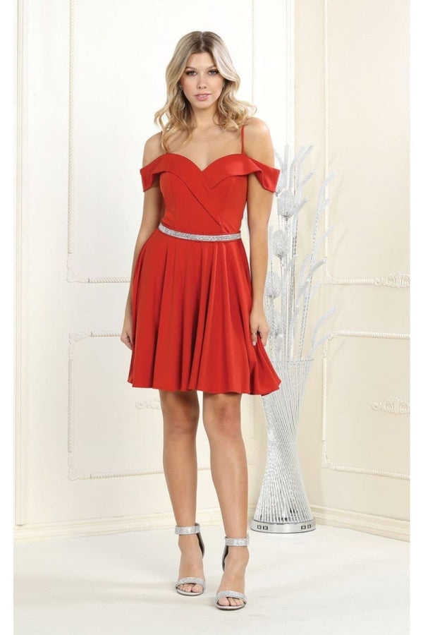 Off-the-Shoulder Mini/Short Chiffon Cocktail A-Line May Queen MQ1916