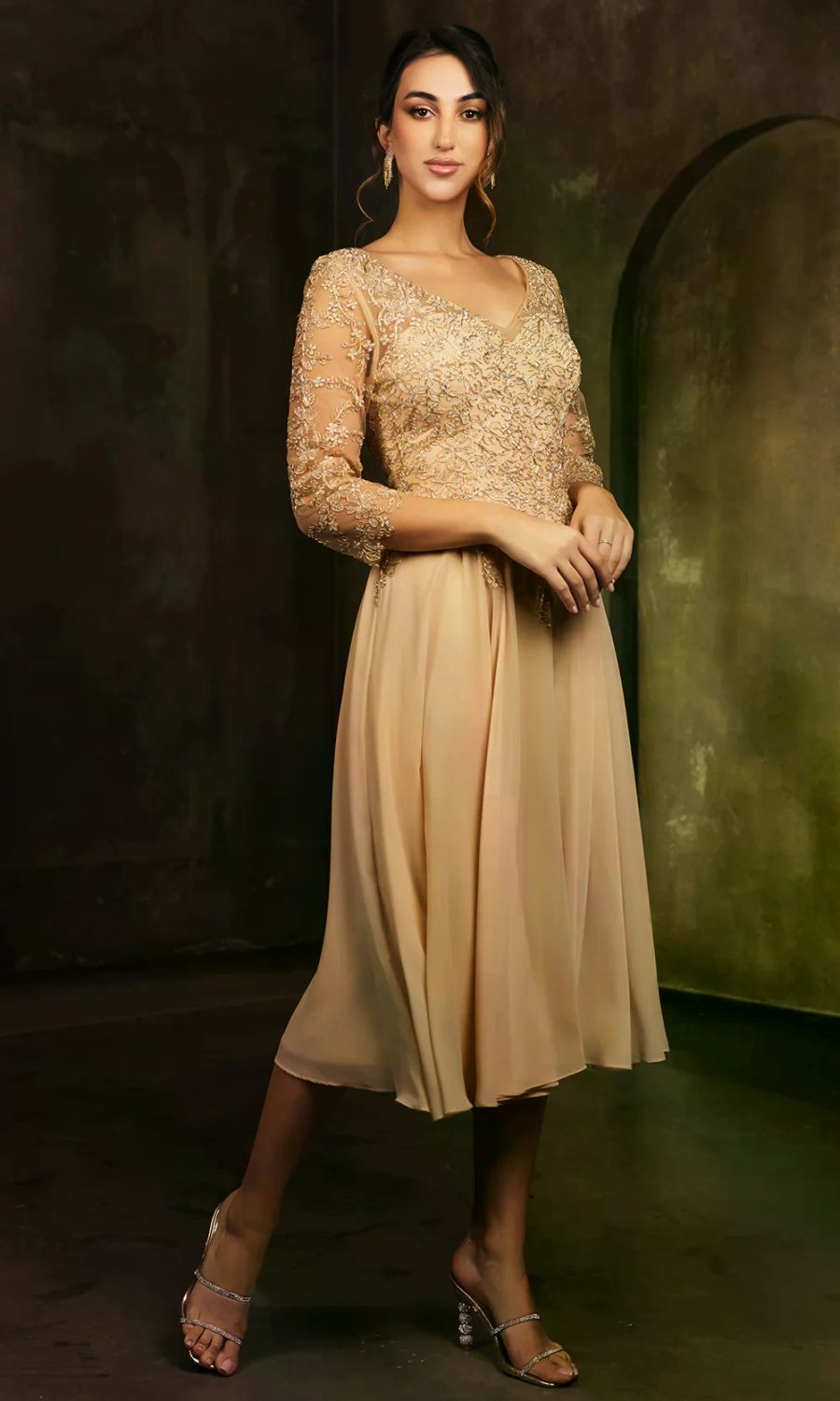 V-Neck Tea-Length Chiffon Mother of the Bride A-Line May Queen 2108