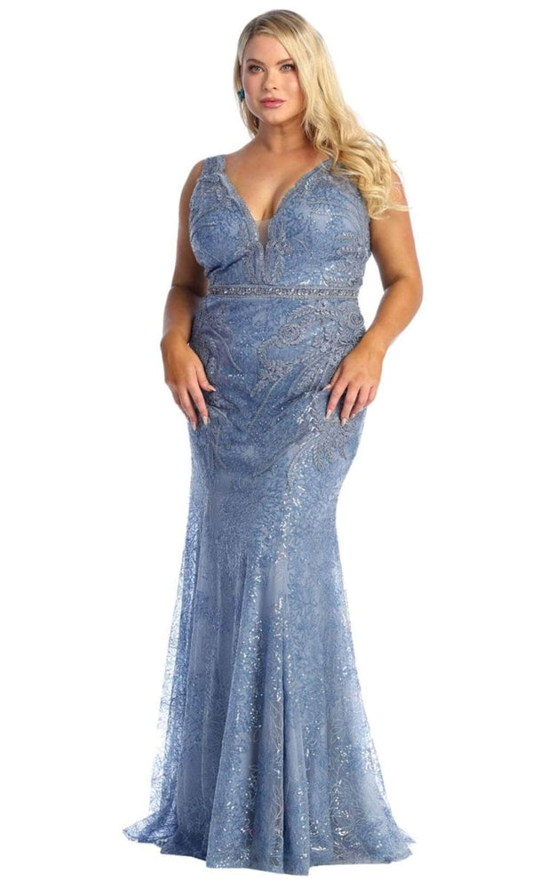 V-Neck Floor-Length Lace Prom Mermaid May Queen RQ7928