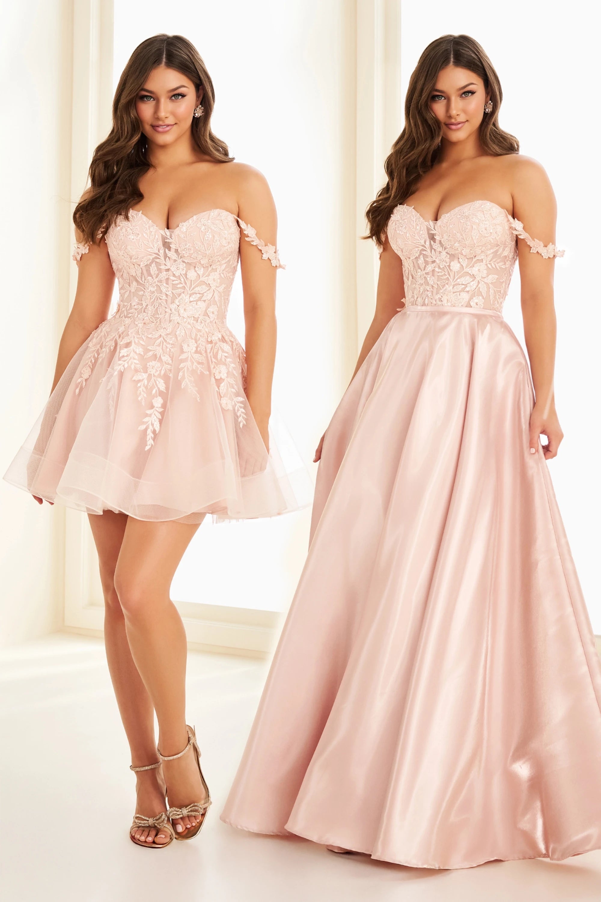 Prom Dresses Floral Long Formal Detachable Overskirt Prom Dress Light Rose