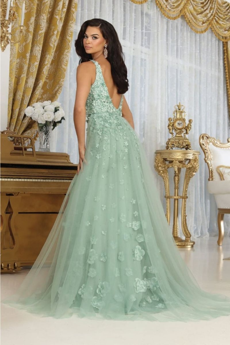 V-Neck Floor-Length Tulle Prom A-Line May Queen RQ8031