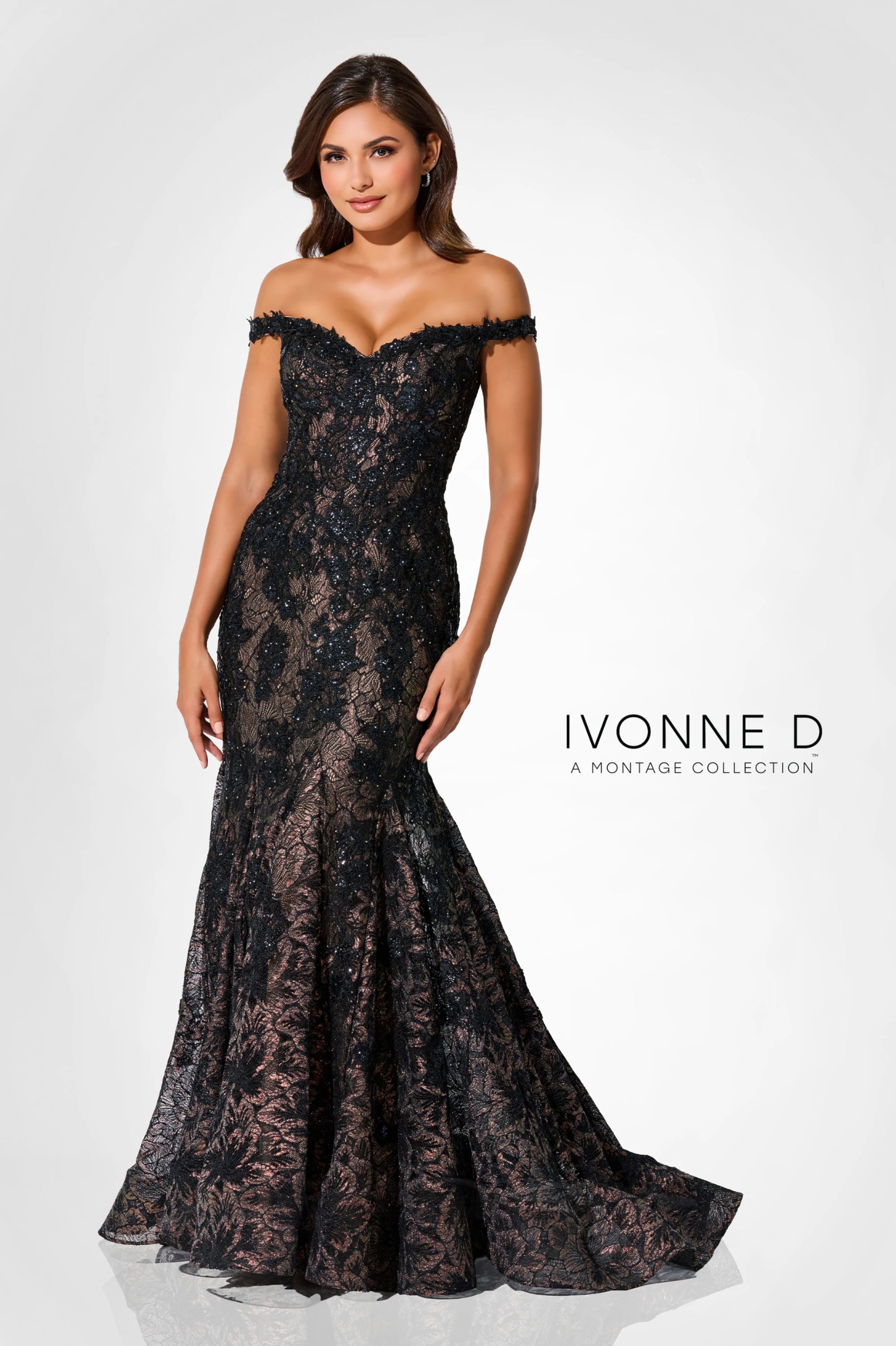 Ivonne D ID323 Sequin Long Formal Lace Applique Evening Gown