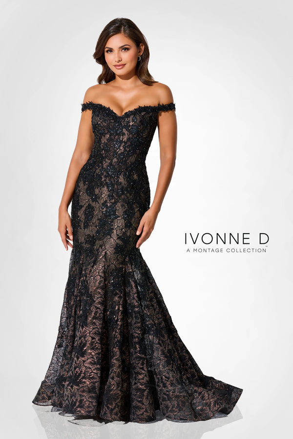 Ivonne D ID323 Sequin Long Formal Lace Applique Evening Gown