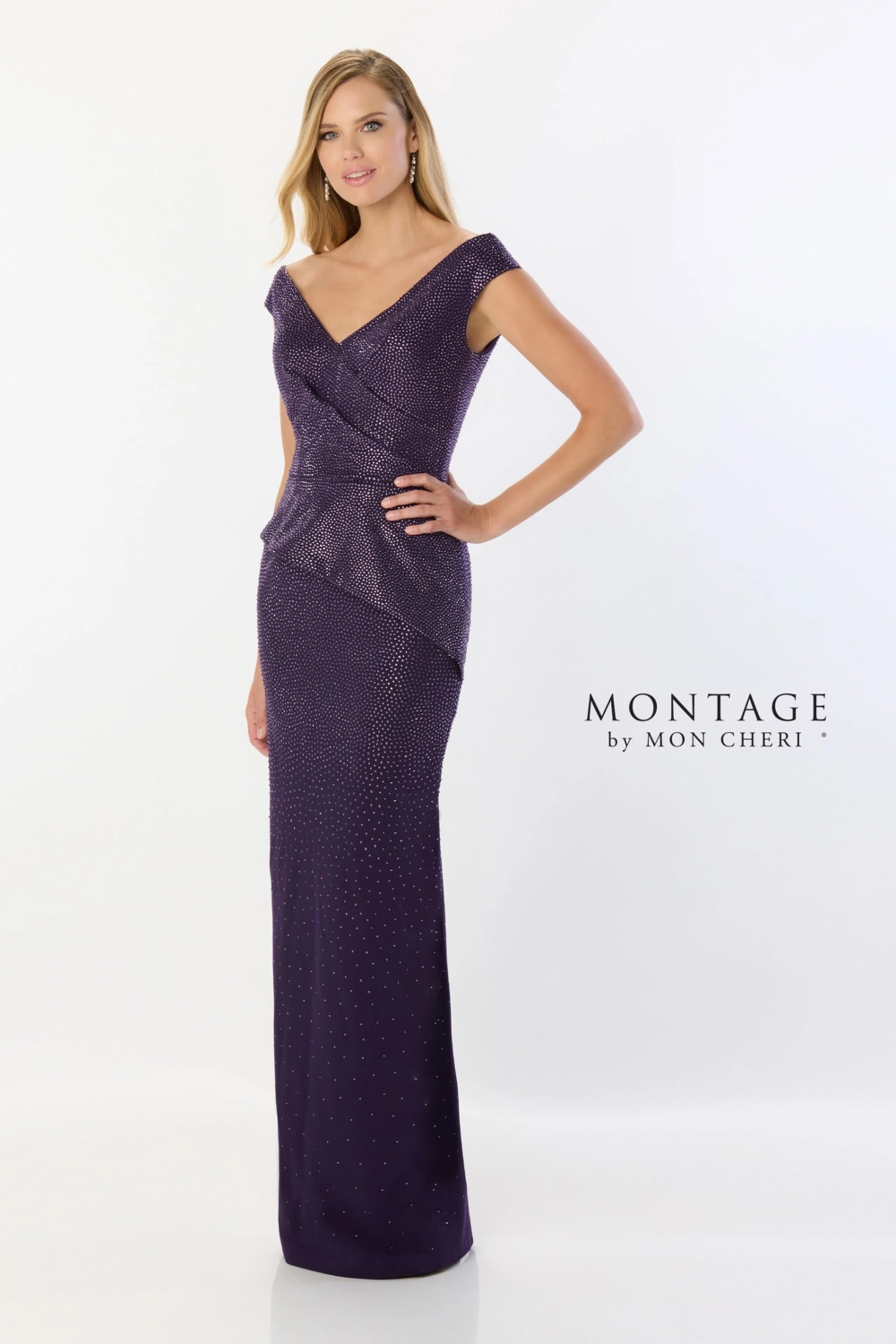 Montage M536 Long Formal Peplum Beaded Evening Dress