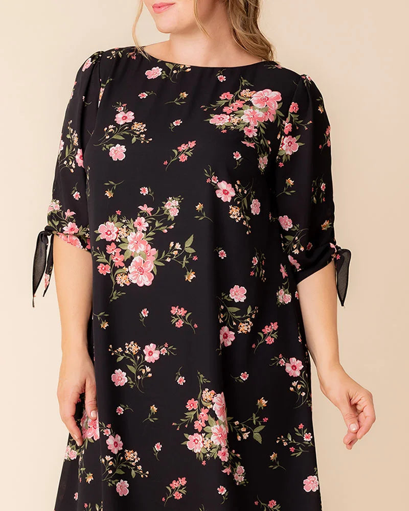 Plus Size Dresses Short A Line Cocktail Plus Size Dress Midnight Peony Print