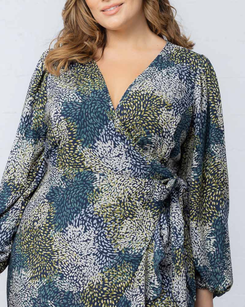 Plus Size Dresses Ruffle Short Cocktail Plus Size Dress Blue Impressionist Print