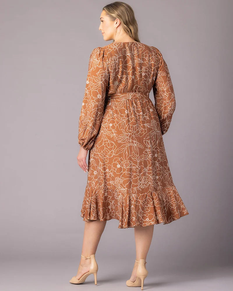 Plus Size Dresses Ruffle Short Cocktail Plus Size Dress Chocolate Floral Print