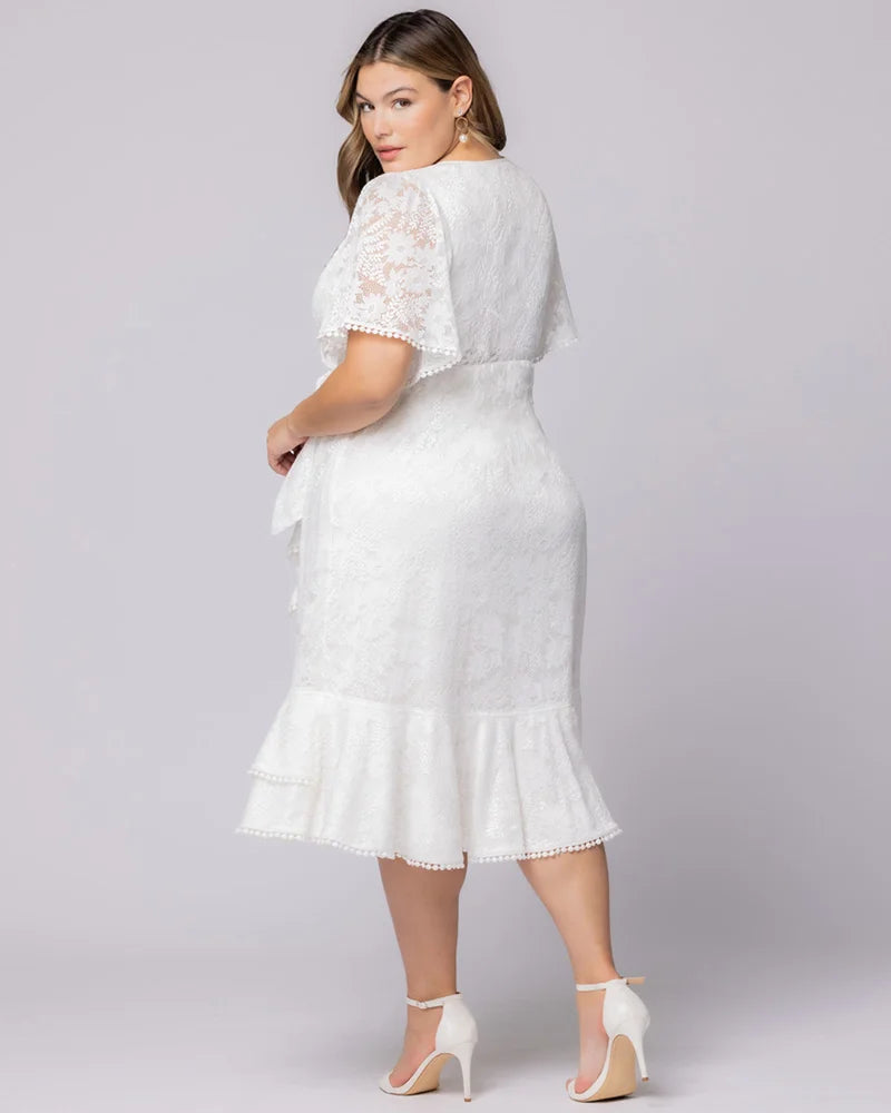 V-Neck Midi Lace Formal A-Line Dress Kiyonna 11250901