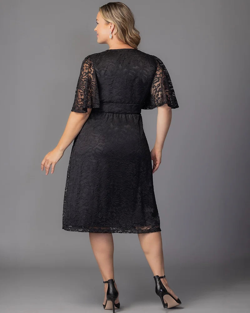 V-Neck Knee-Length Lace Formal A-Line Kiyonna 11260909