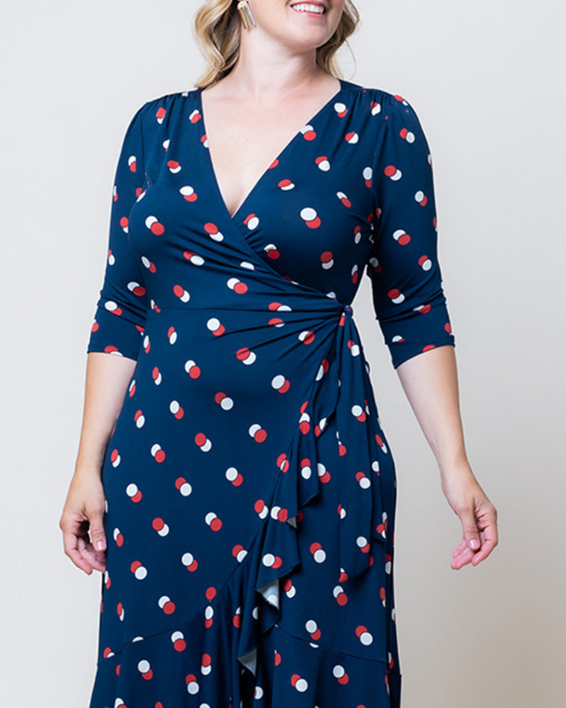 Plus Size Dresses Plus Size Formal Floral Print Midi Cocktail Formal Dress Kiyonna 12132217 Navy Dot Duo