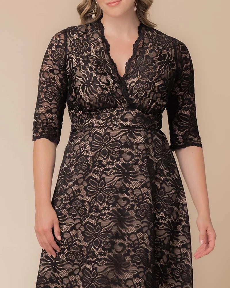 Plus Size Dresses A Line Short Lace Midi Cocktail Plus Size Dress Kiyona 12150901 Black And Nude