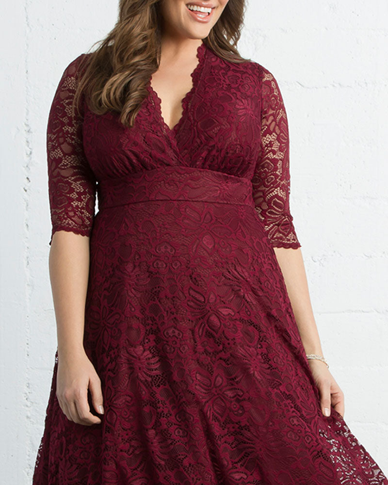 Plus Size Dresses A Line Short Lace Midi Cocktail Plus Size Dress Kiyona 12150901 Pinot Noir