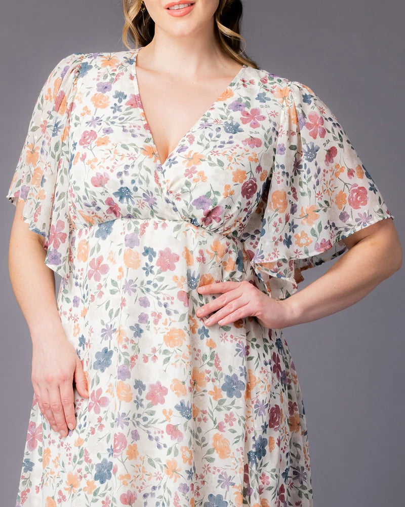 Pale Blossoms V-Neck Knee-Length Chiffon Casual Floral Wrap Plus Size Dress Kiyonna 12191302
