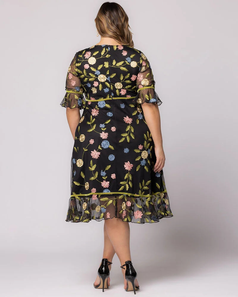 Plus Size Dresses Short Cocktail Floral A line Plus Size Dress Kiyona 12192102 Black Blossom Print
