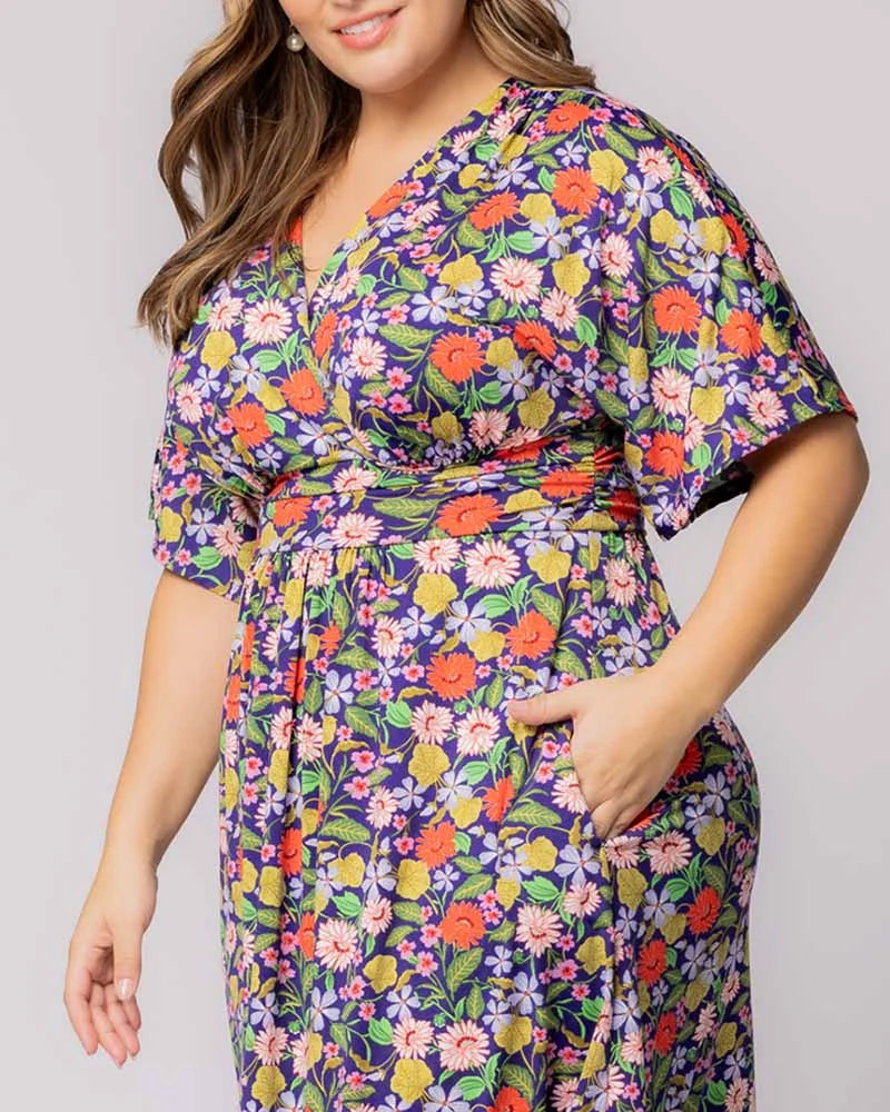 Plus Size Dresses Midi Print Cocktail Plus Size Dress Vibrant Garden Print