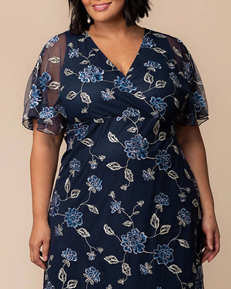 Plus Size Dresses Short Floral Midi Cocktail Plus Size Dress Kiyonna 12252103 Navy Blue Blooms