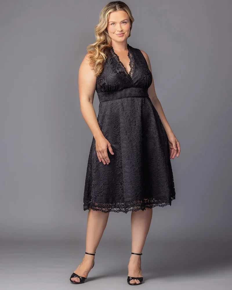 Halter Knee-Length Lace Formal A-Line Kiyonna 12260901
