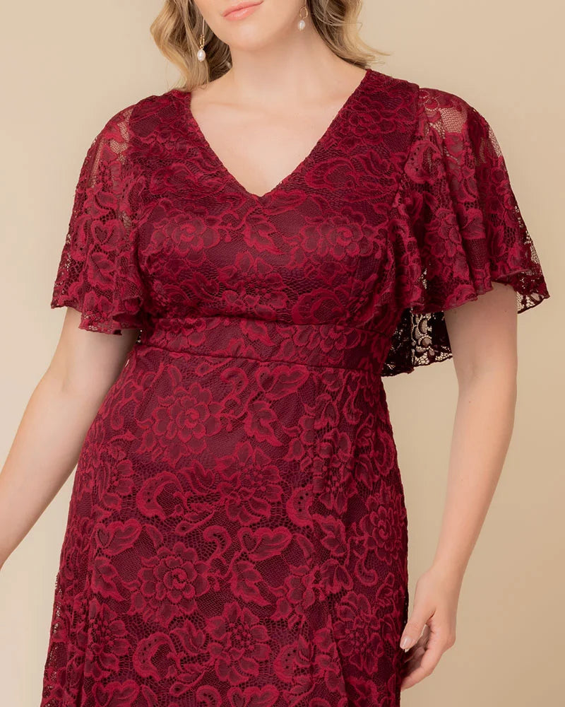 Plus Size Dresses Short Lace Midi Cocktail Plus Size Dress Burgundy Wine