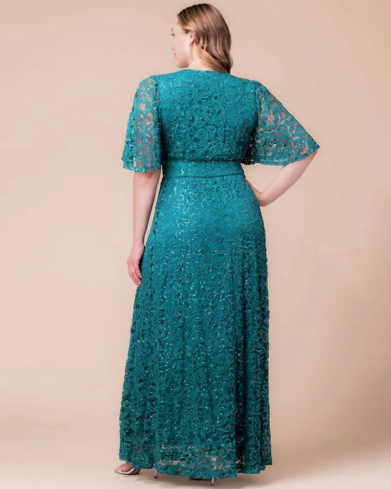 Plus Size Dresses Sequin Lace Long Formal Plus Size Dress Kiyona 13242507 Teal Topaz