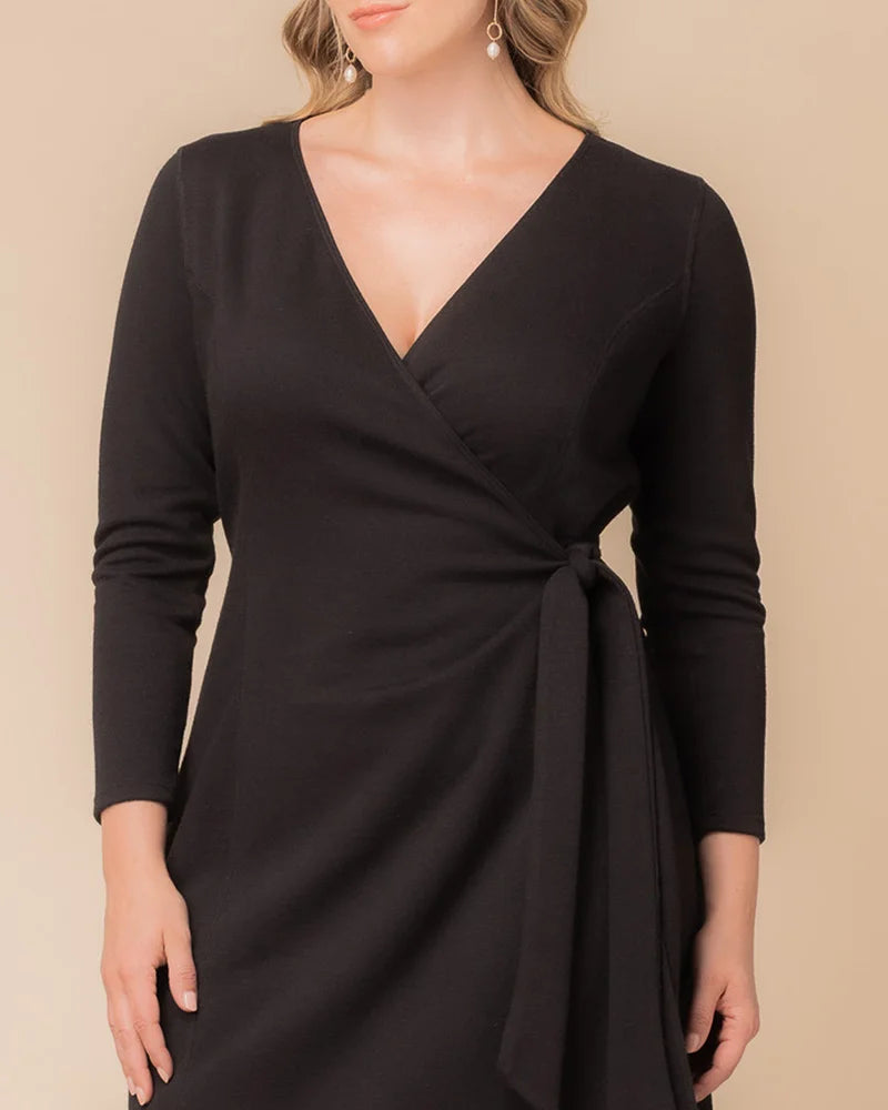 Plus Size Dresses Long Sleeve Short Midi Plus Size Dress Black Noir