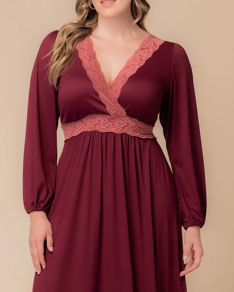 Top Long Formal Lace Plus Size Dress Burgundy Mauve